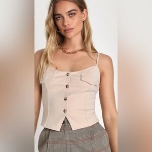 Size medium Beige Button-Front Vest Tank Top from Lulus